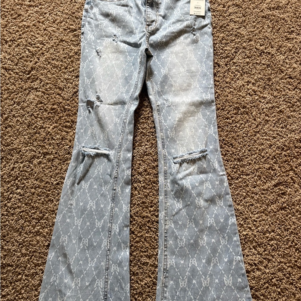 Stylish Flared Women Jeans with Butterflys